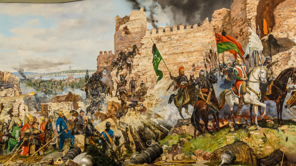Peinture de la chute de Constantinople par les Ottomans.